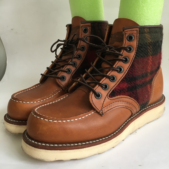 Red Wing x Woolrich Boots Collaboration Brown Classic Work Boot Plaid - Picture 3 of 14